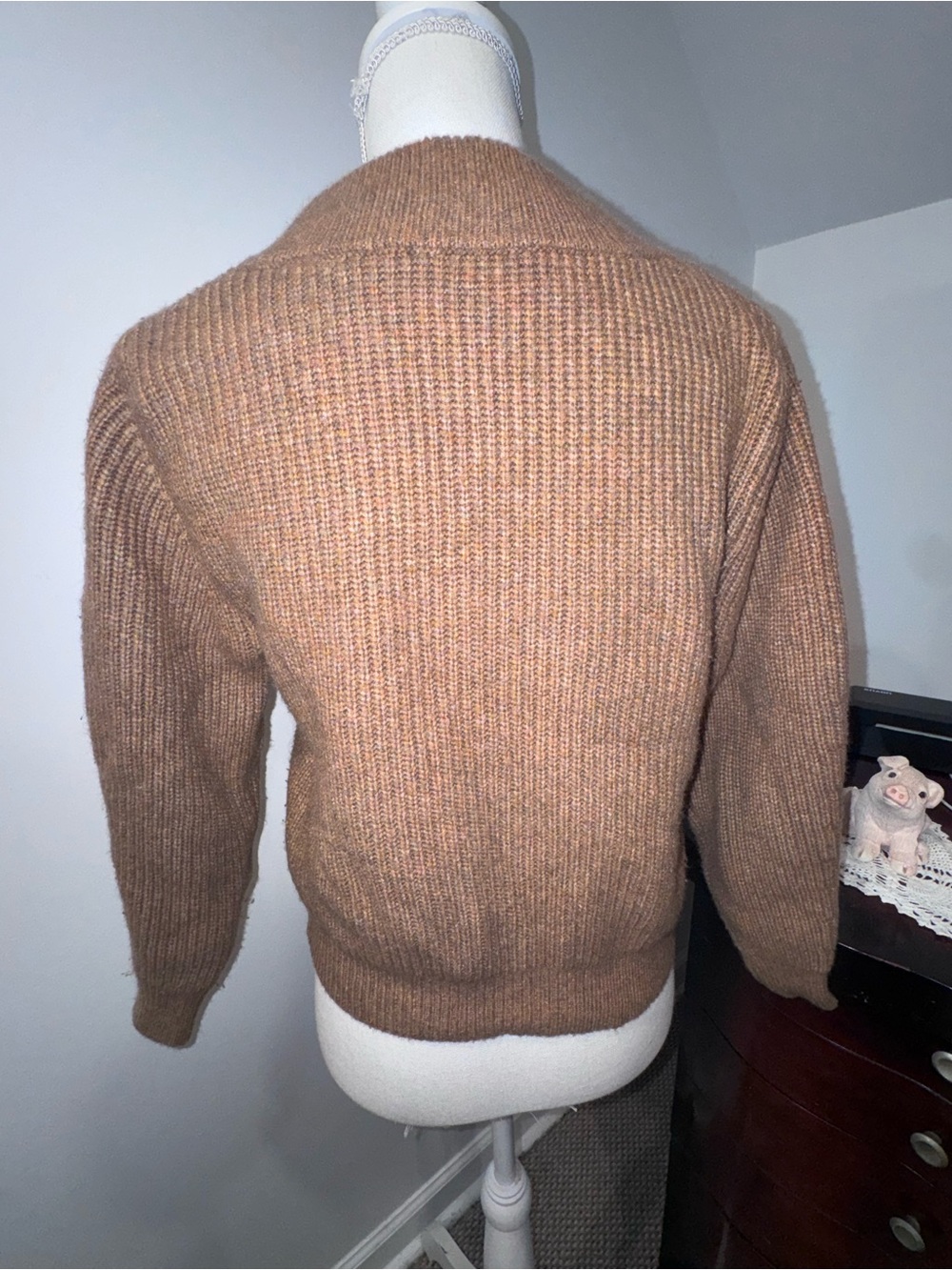 Catherine Malandrino V-Neck Ribbed Sweater in Camel - Picture 3 of 6